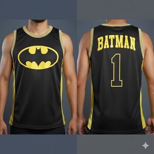 Batman Jersey #1 Basketball DC Comics Size L Black‎ Yellow Fan Apparel NWOT